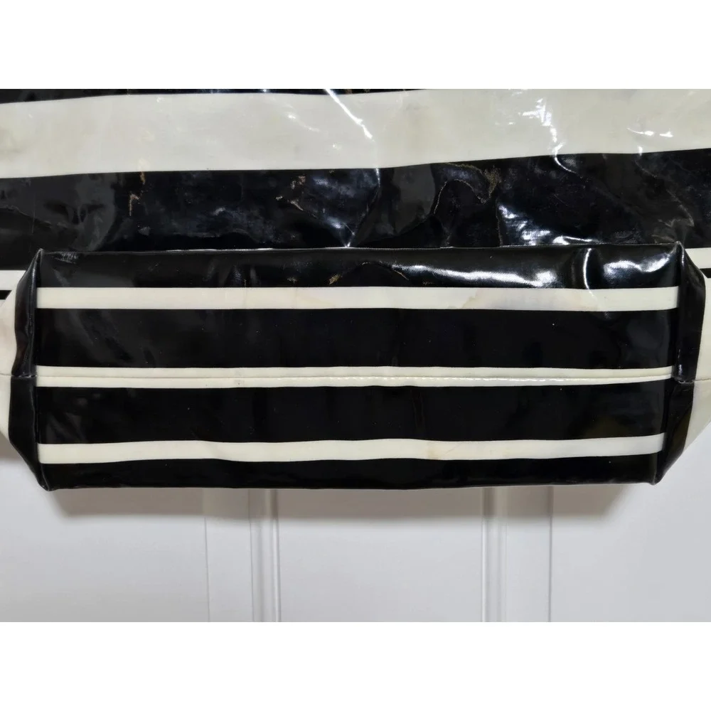 Kate Spade New‎ York Vinyl Tote Bag Black White Stripes Needs Cleaned Read!